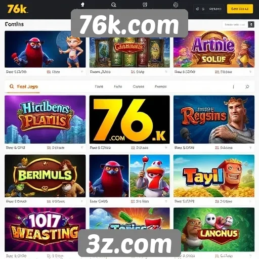 Variedade de jogos disponíveis na plataforma 76k.com